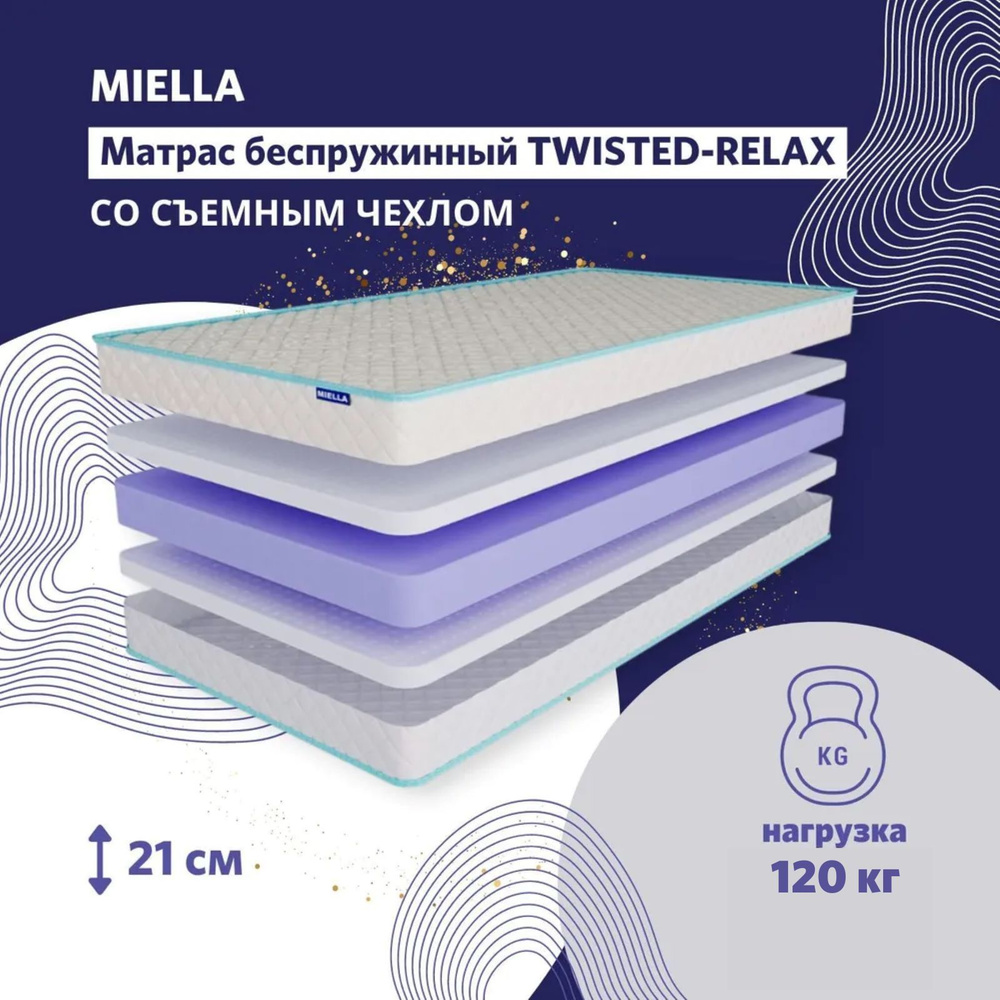 Матрас детский MIELLA Twisted-Relax,беспружинный, со съемным чехлом,200х90 см.  #1