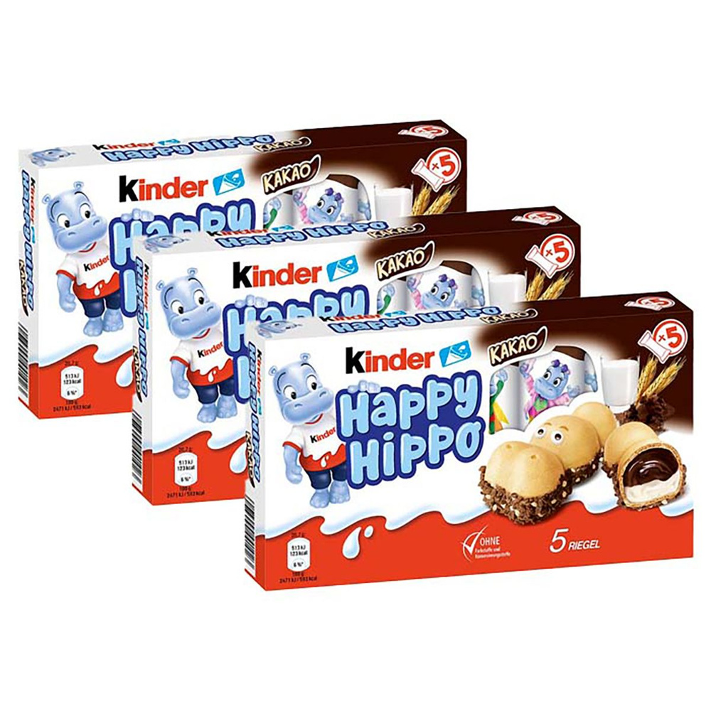 Шоколадно-молочное печенье Kinder Happy Hippo Cacao со вкусом какао (Германия), 104 г (3 шт)  #1