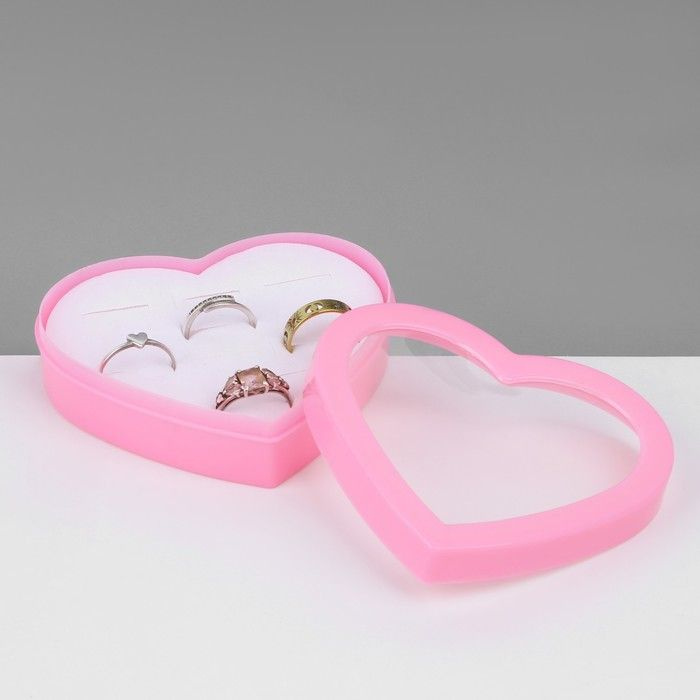 Органайзер для украшений "Шкатулка сердце" 12 мест, пластик, 8,5*8,5*2,5 см, цвет розовый  #1