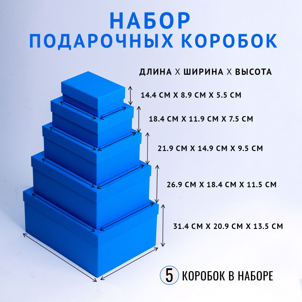 Набор из 5 прямоугольных коробок 14.4 x 8.9 x 5.5 - 31.4 x 20.9 x 13.5 см. "Радуга", голубой  #1