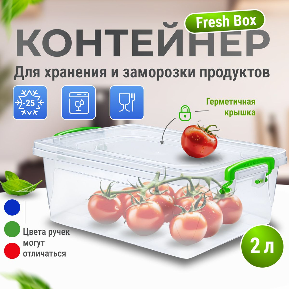 Контейнер герметичный 2 л для хранения продуктов и еды, пластиковый пищевой контейнер с крышкой ElfPlast #1