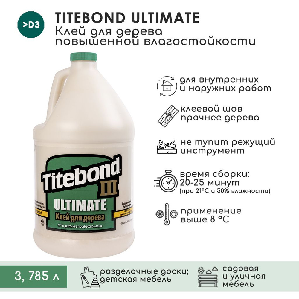 Клей для дерева Titebond III Ultimate Wood Glue Влагостойкий ПВА 3,785 л.  #1