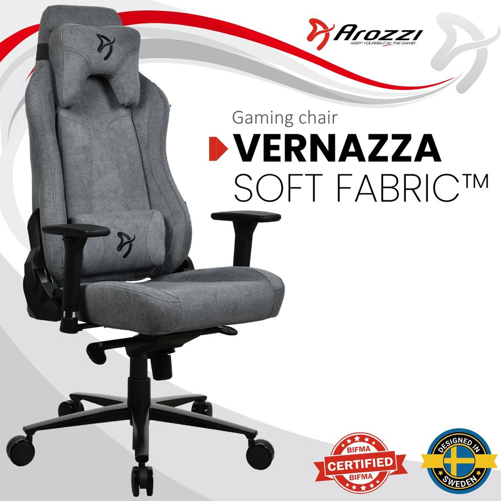 Компьютерное кресло (для геймеров) Arozzi Vernazza Soft Fabric - Ash Ткань, Серый  #1