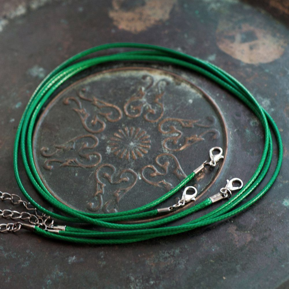 Основа для ожерелья/кулона/чокера с замочком (6 шт.), вощеный шнур, размер 450х2 мм, цвет зеленый  #1