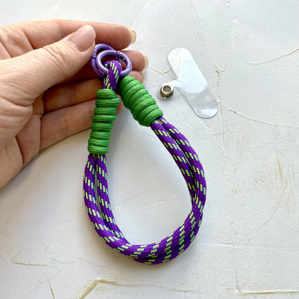Шнур для телефона фиолетовый с зеленым/шнурок для ключей  #1