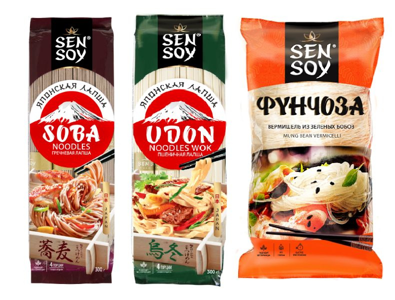 Лапша Sen Soy Premium "SOBA" 300 г, "UDON" 300 г, Вермишель Фунчоза 200г, 3 шт.  #1