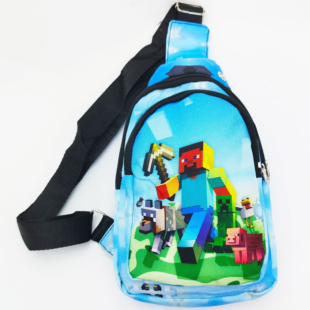 Рюкзак детский на плечо Майнкрафт Стив, цвет - светло-синий / Cумка для мелочей детская Minecraft, сумка #1
