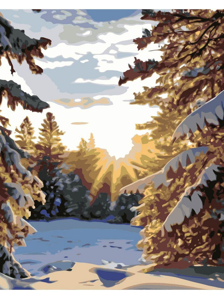 Картина по номерам деревья в снегу природа лес на холсте с деревянным подрамником размер 40х50, акриловые #1