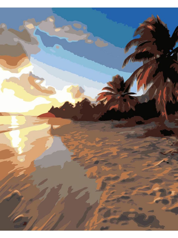 Картина по номерам тихий берег океана на холсте с деревянным подрамником размер 40х50, акриловые краски, #1