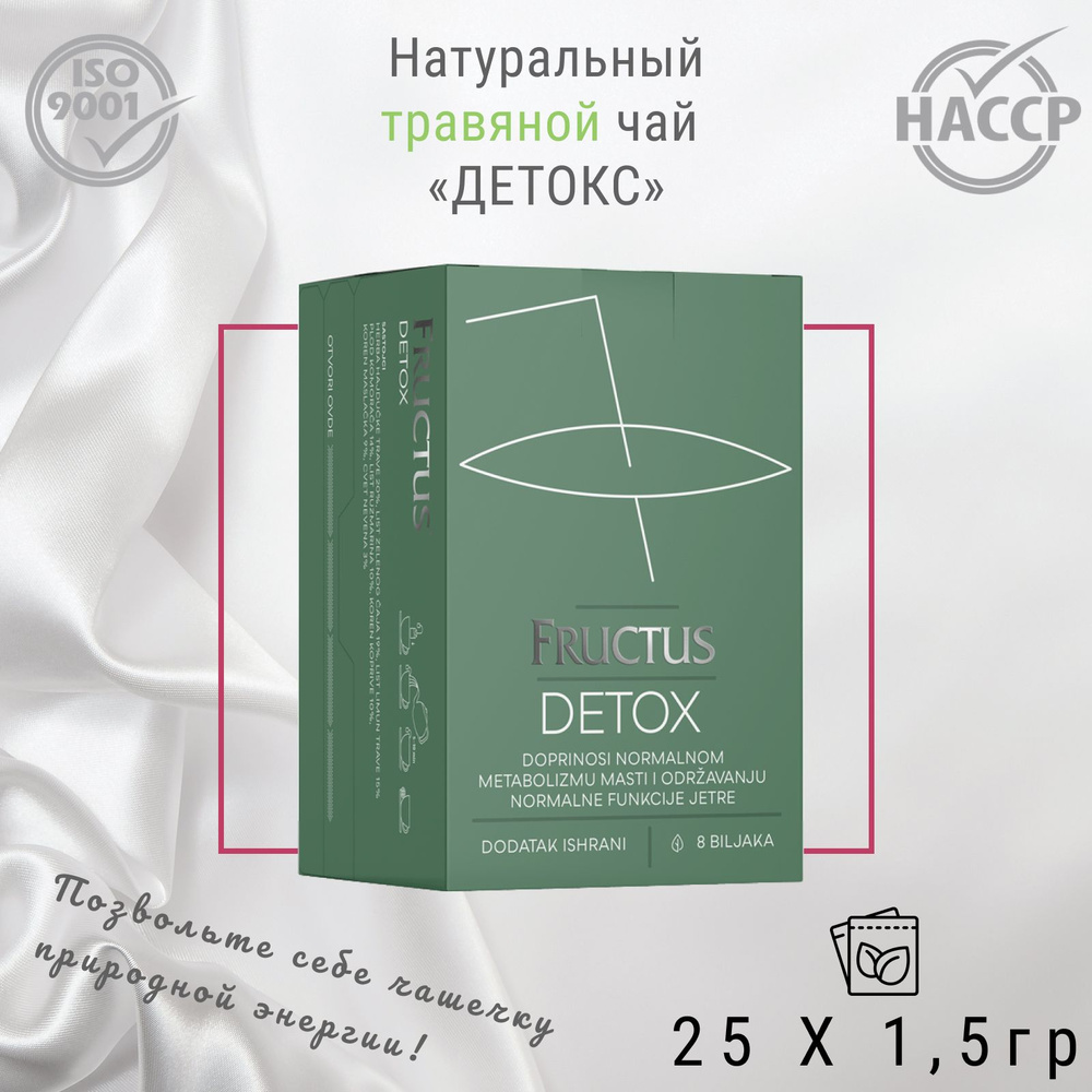 Чай в пакетиках травяной FRUCTUS (Фруктус) Premium Detox (Детокс) зеленый чай, крапива, розмарин, календула, #1