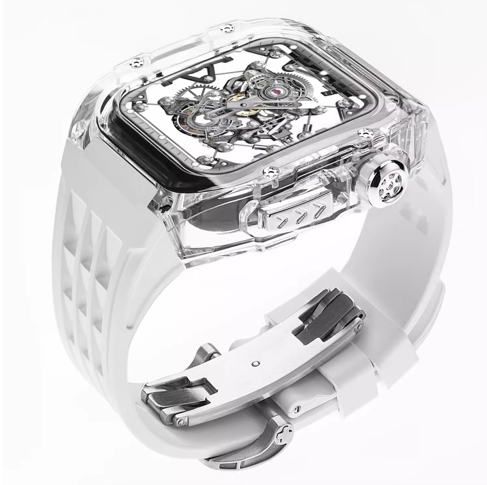 Премиальный ремешок для Apple Watch 44 / 45 mm в стиле Richard Mille White/Silver T  #1