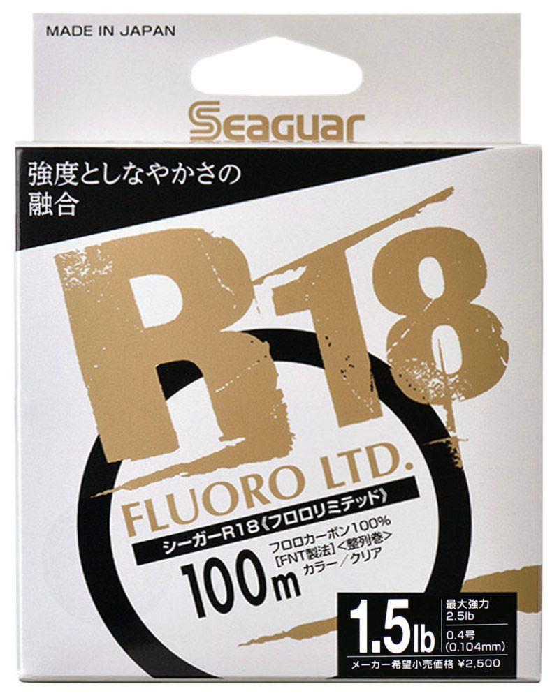 100% Флюорокарбон Seaguar R18 Fluoro Ltd. 100м. #0.4 (1.5Lb/0,104мм.) белый, прозрачный  #1