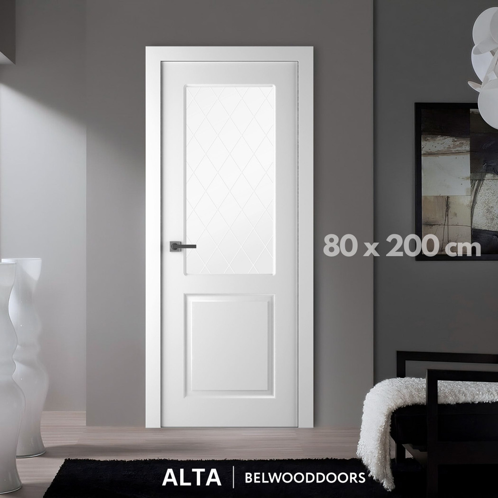 Belwooddoors Дверь межкомнатная Белый RAL 9003, Дерево, МДФ, 800x2000, Со стеклом  #1