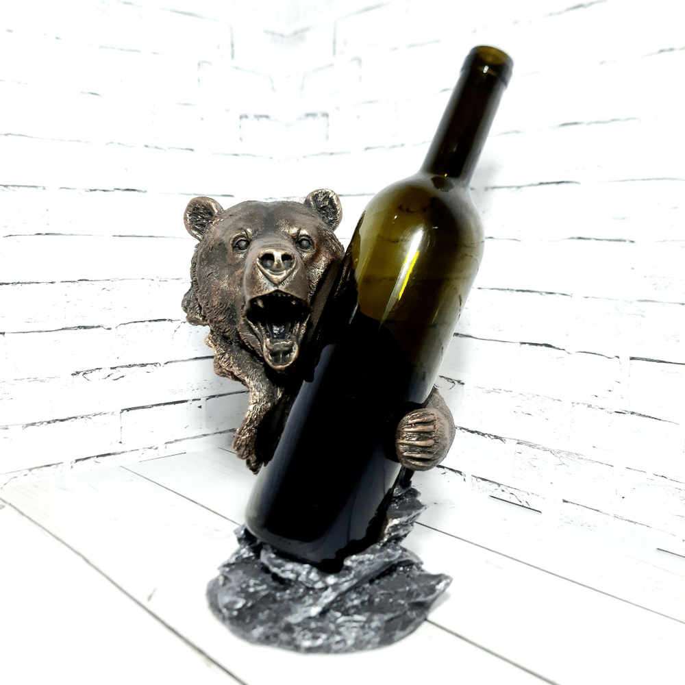 Держатель для бутылок интерьерный "Медведь оскал" полистоун, размер 21*15*23 см.  #1