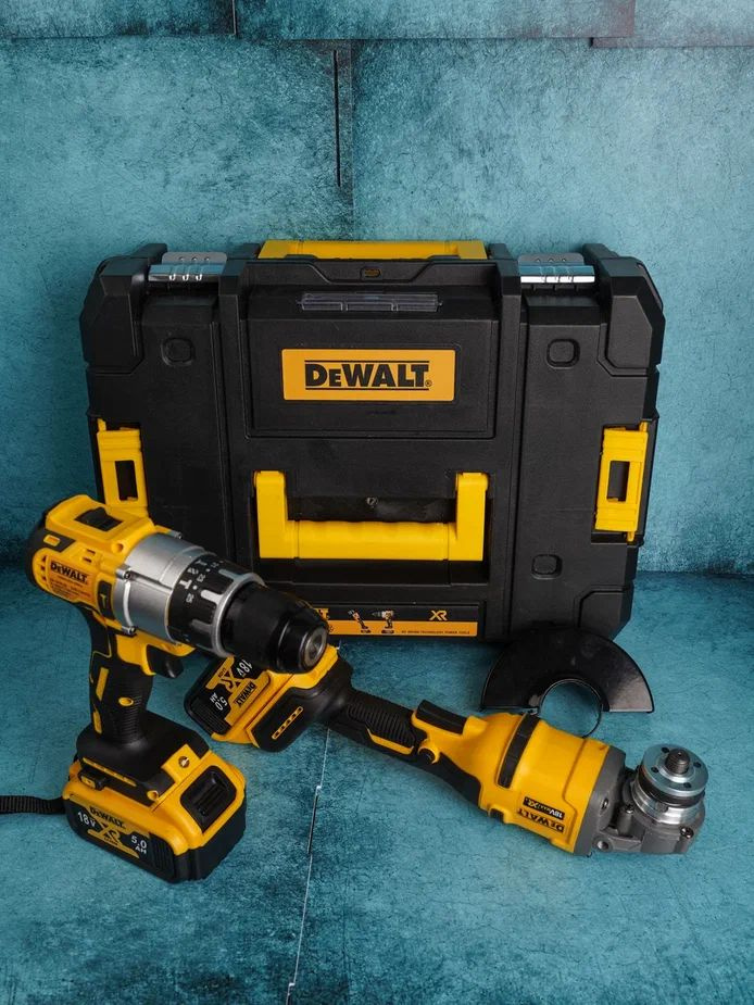 Набор электроинструмента DeWalt 2в1, Аккумуляторная УШМ Болгарка и ударный шуруповерт 18V, 2 АКБ, Деволт #1