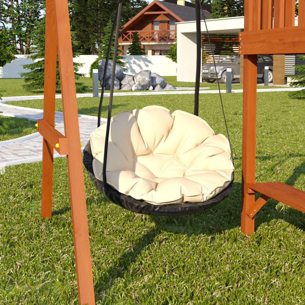 Подвесное кресло Молочное PapaSAV 100 см садовые качели с подушкой, качели-гнездо детские, гамак,  #1