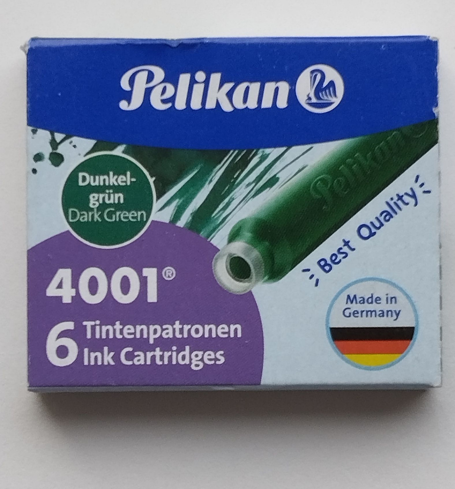 Картриджи для перьевых ручек Pelikan 4001 Dark Green (Тёмно - зелёный) (в упаковке 6 картриджей). TP/6 #1