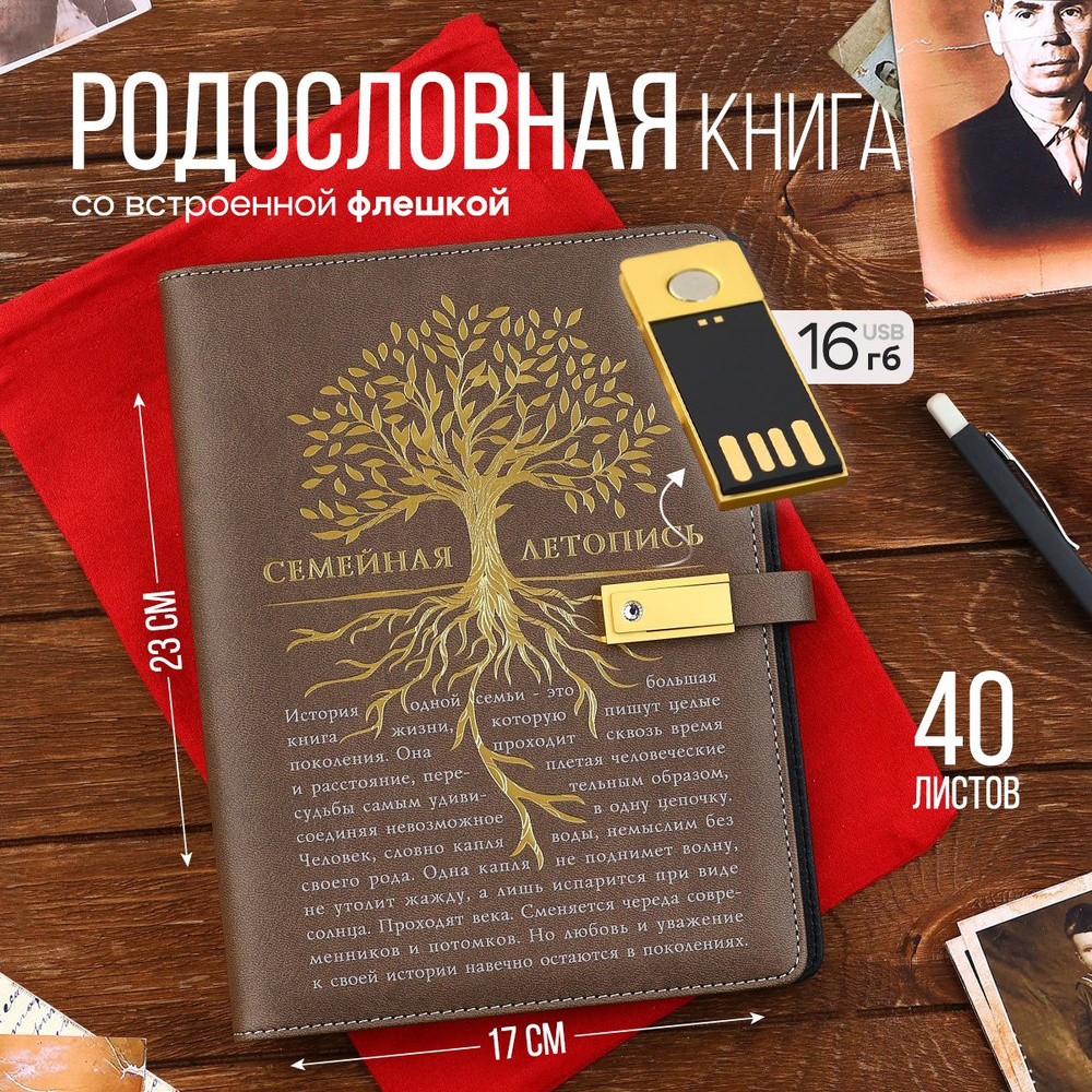 Родословная книга со встроенной флешкой 16 Gb "Семейная летопись", 17,5 х 23 см  #1