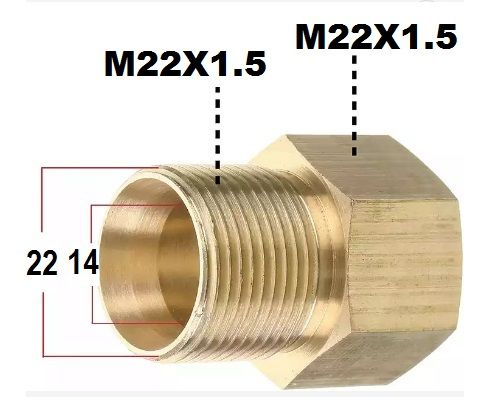 Переходник с М22х1.5-14/15 внешнего на М22х1,5 -14 внутренний(адаптер для шланга / мойки высокого давления) #1