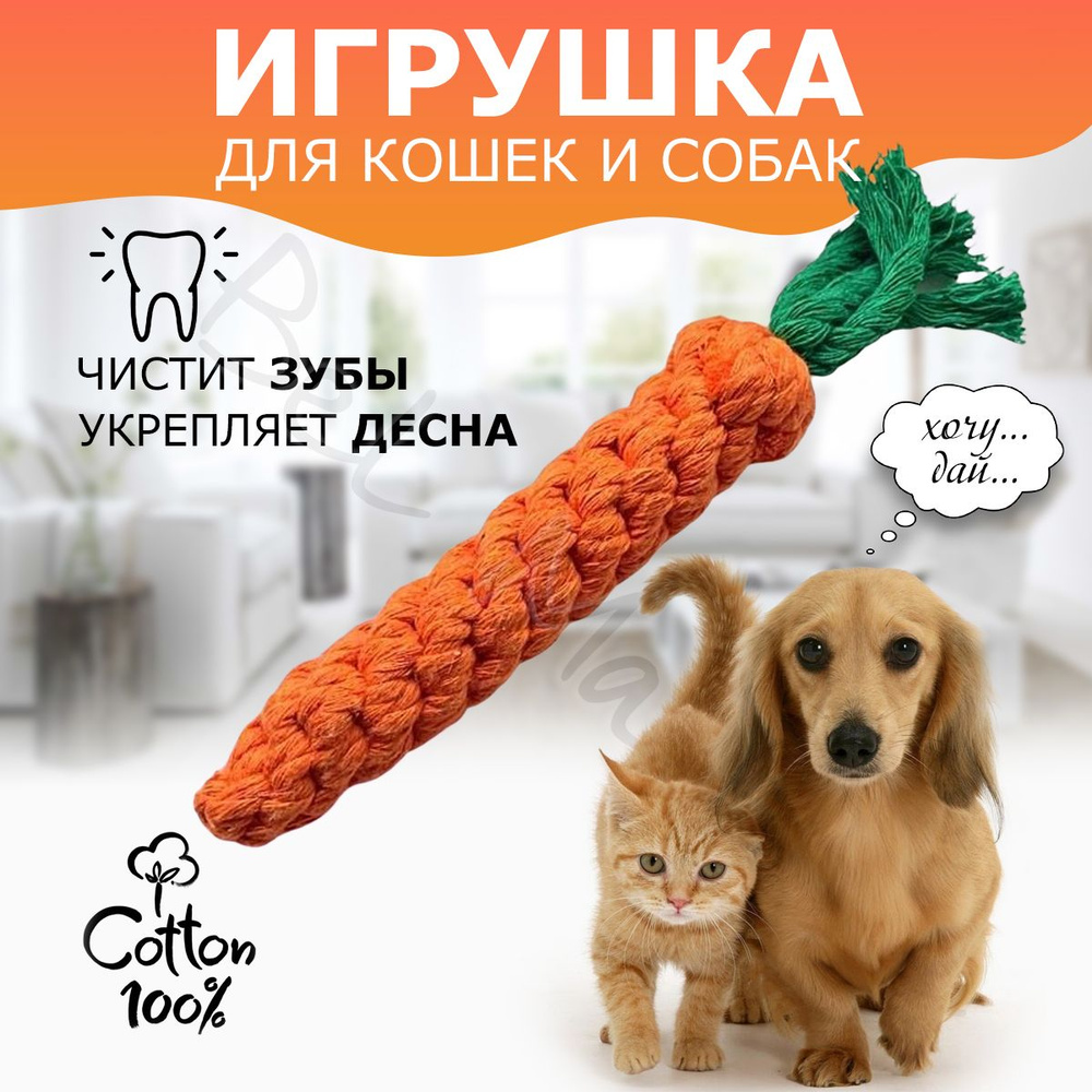 Игрушка для собак канат морковка для мелких средних пород  #1