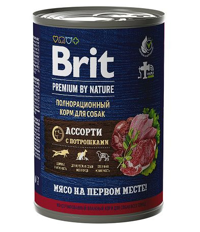 Brit Premium by Nature консервы для взрослых собак всех пород Мясное ассорти с потрошками 3х410г  #1