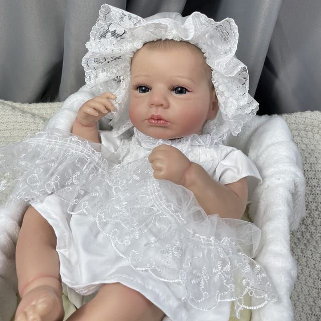 Кукла реборн NPK девочка 50 см. Виниловая кукла Reborn в белом платье. Можно купать.  #1