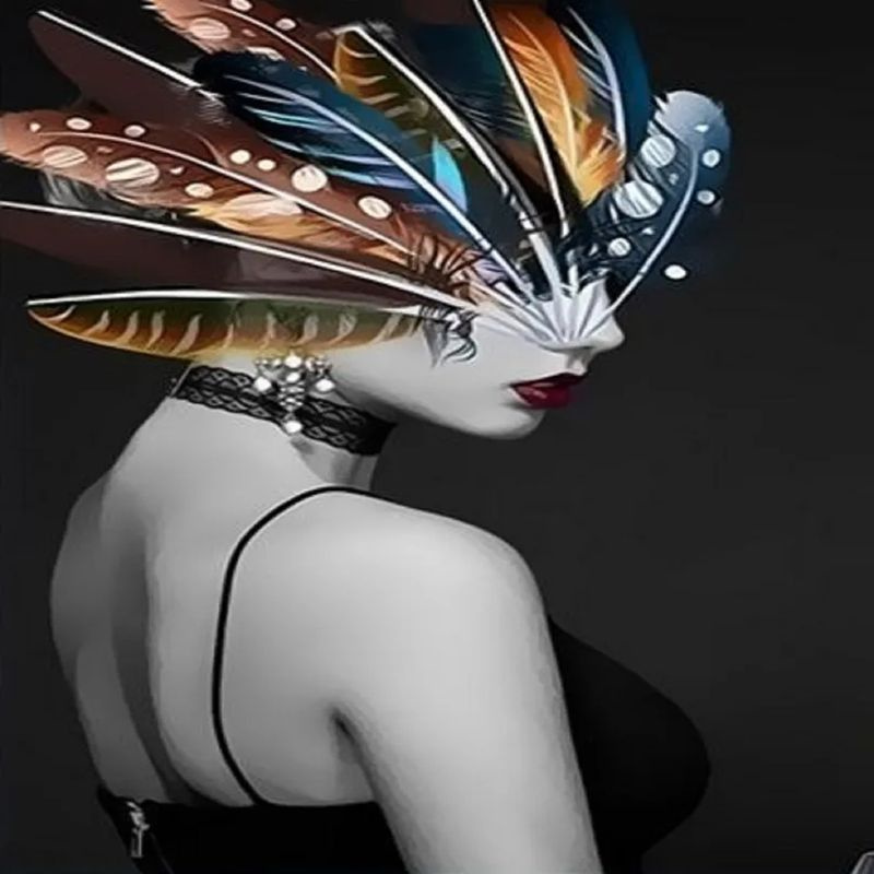 Алмазная мозаика Новый мир "Девушка в маске", 40х50, холст на подрамнике, полная выкладка  #1