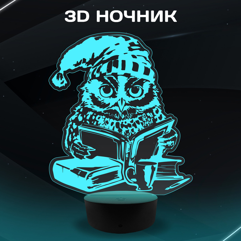 3D Ночник - Сова с книгами #1