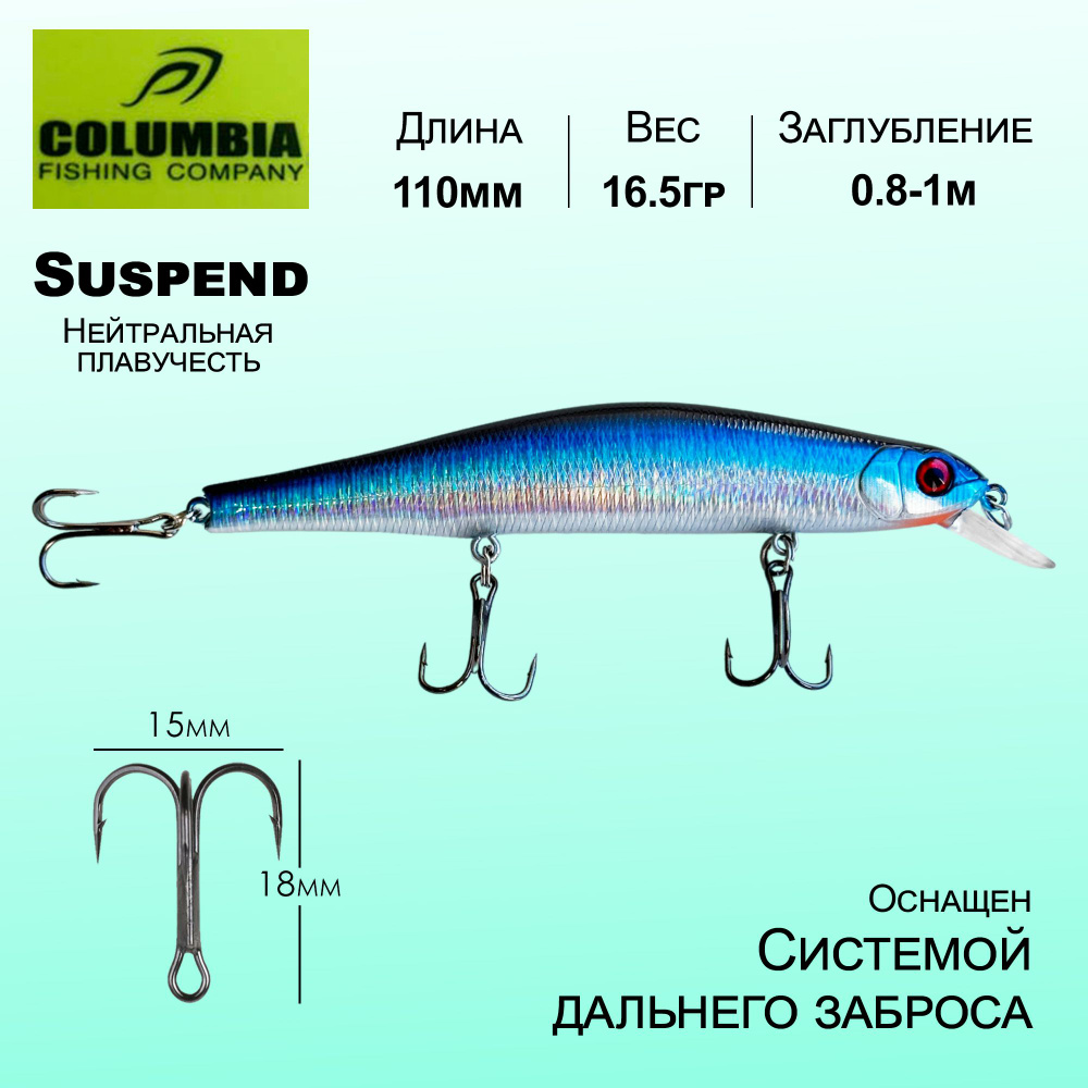 Воблер Columbia Fishing 110мм / 16.5гр / 0.8-1м Orbit Нейтральный Suspend Суспендер Minnow Мелководный #1