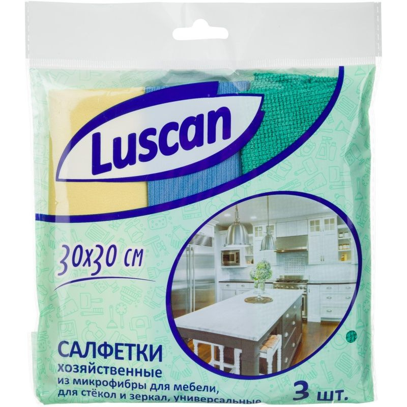 Хозяйственные салфетки Luscan Микрофибра, 30х30 см, для мебели и стекол, 3 шт  #1