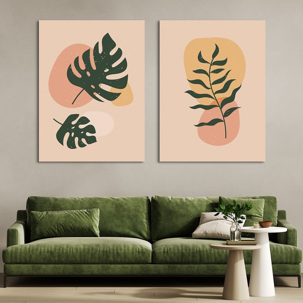 Модульная картина на стену, на холсте - Абстракция тропические растения 60x40 см  #1