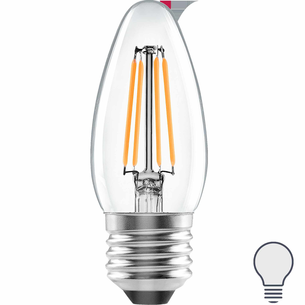 Lexman Лампочка Лампа светодиодная E27 220-240 В 5 Вт свеча прозрачная 600 лм нейтральный белый свет, #1