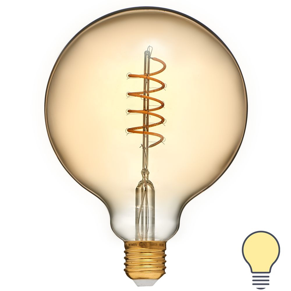 Лампа светодиодная филаментная Volpe G125 E27 220 В 5 Вт шар прозрачный с золотистым напылением 470 лм, #1