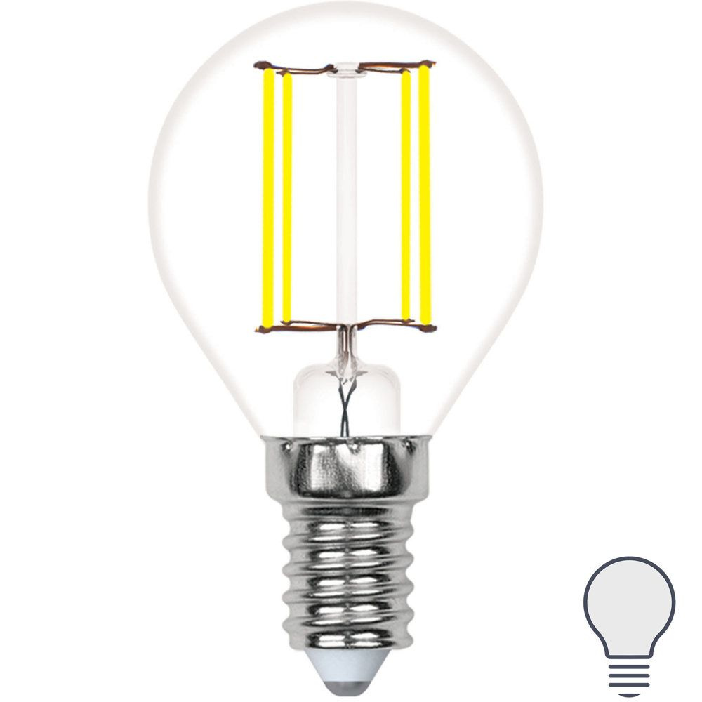 Лампа светодиодная Volpe E14 210-240 В 5.5 Вт шар малый прозрачная 500 лм нейтральный белый свет  #1