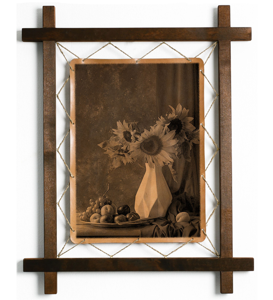 Картина "Подсолнухи в стиле барокко, натюрморт", гравировка на натуральной коже, интерьерная для украшения #1
