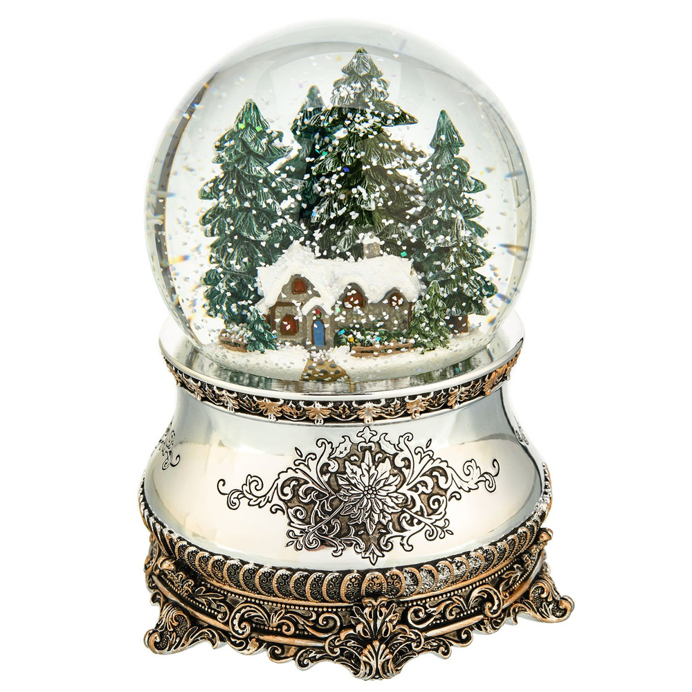 Стеклянный снежный шар "Охотничий домик", 15 см. #1