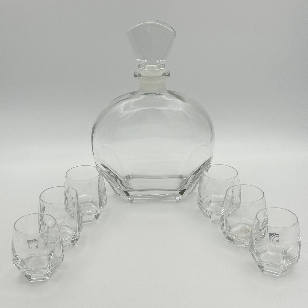 Штоф для крепких спиртных напитков с набором стопок на 6 персон, Luigi Bormioli, стекло, гранение, Италия, #1
