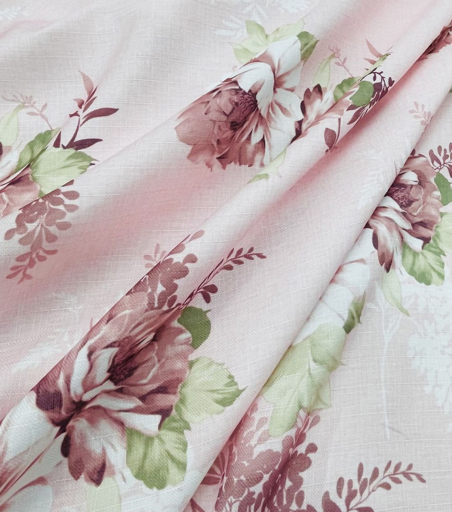 Ткань портьерная для штор, скатертей, "под лен'', 100 % полиэстер /Viva текстиль/ с печатным рисунком, #1
