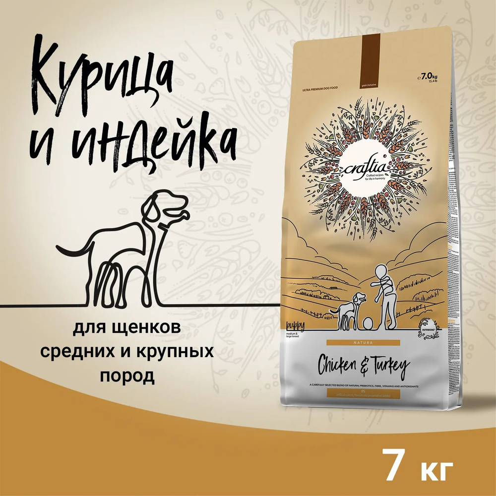 Сухой корм CRAFTIA NATURA для щенков средних и крупных пород из курицы и индейки 7 кг  #1