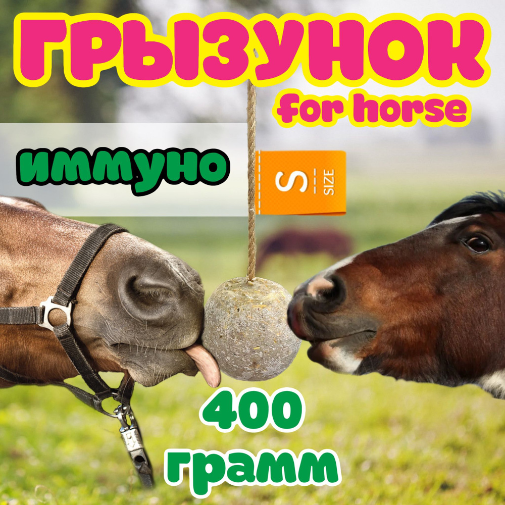 Сладкий грызунок-шар со вкусом "Иммуно" FOR HORSE / лакомство (ликит) лизунец для лошади 400 гр  #1