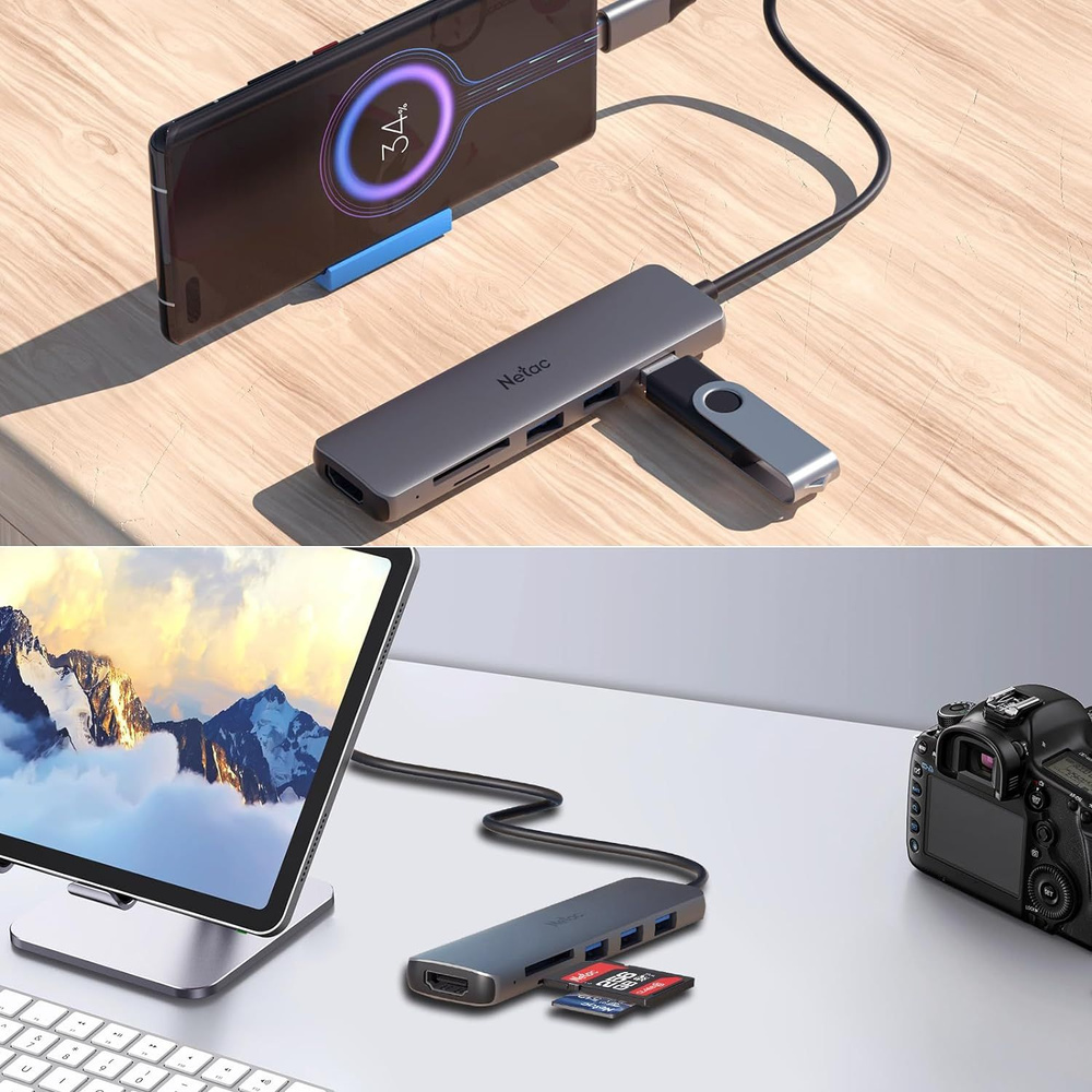 USB хаб разветвитель 3.2 Gen1 Netac WF14, 6-в-1, Type-C, USB-концентратор, 3xUSB 3.0 + 1xHDMI( 4k/30Hz) #1