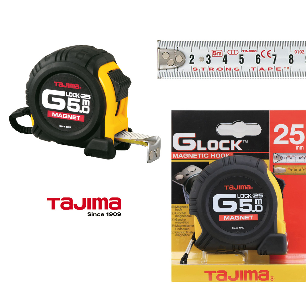 Рулетка TAJIMA G-Lock Magnet (GM550MY) 5м/25мм с магнитом, обрезиненный корпус  #1