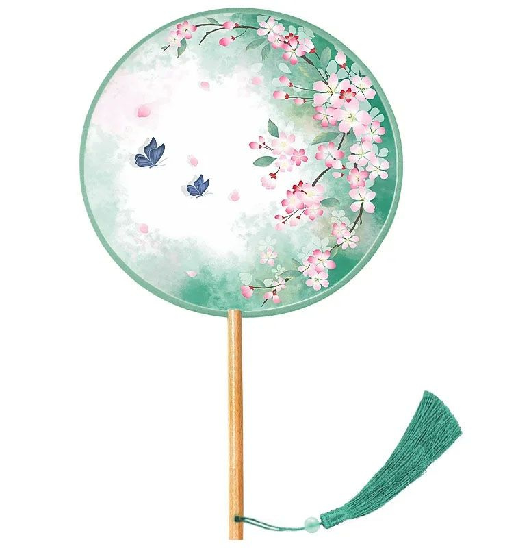 Веер круглый бабочки зеленый прозрачный/ Веер Утива в японском стиле / Опахало круглое ханьфу  #1
