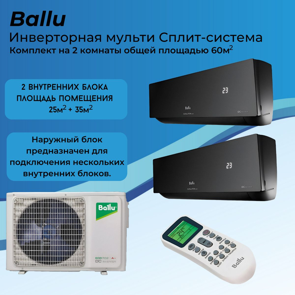 Инверторная мультисплит-система Ballu на 2 комнаты 25М2+35М2 BA3OI-FM/out-21HN8/EU / 09 /12  #1