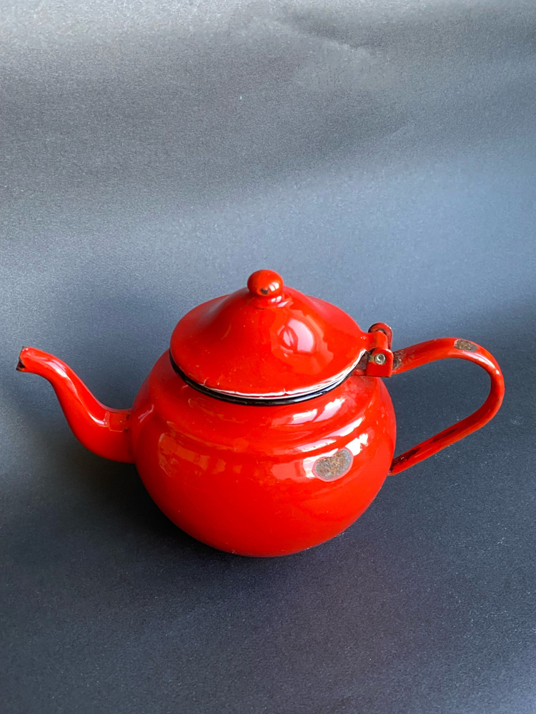 Чайник винтажный эмалированный красный #1