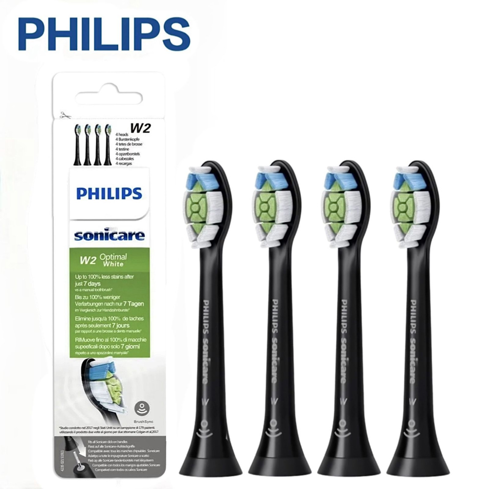 Насадки для зубной щетки Philips Sonicare W2 Optimal чёрный HX6064/11дляосветлениязубнойэмали,4штуки #1