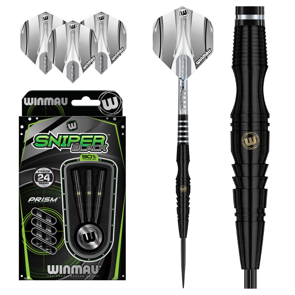 Дротики (24гр, 90% вольфрам) WINMAU SNIPER BLACK steeltip. Профессиональные дротики для игры в Дартс. #1