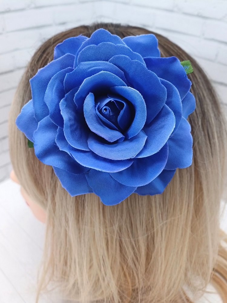 Заколка для волос/ брошь Роза крупная, синяя #1