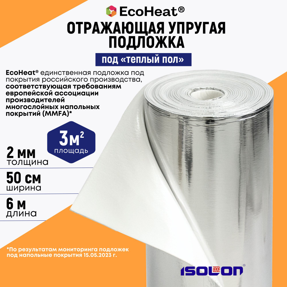 Подложка под теплый пол отражающая ISOLON EcoHeat 2 мм, 3 кв.м. (для всех видов теплых полов)  #1