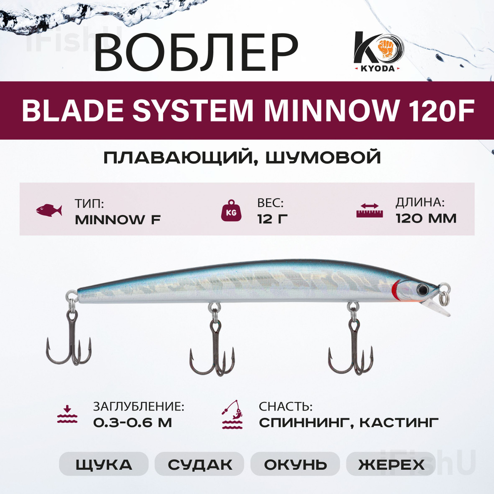 Воблер KYODA BLADE MINNOW F, 120мм, 12г, 0,3 - 0,6м, P1242 #1